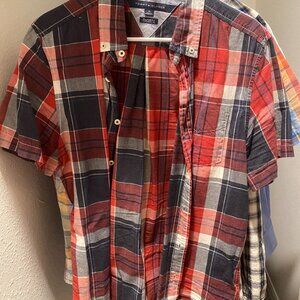 Tommy Hilfiger Checkered Dress Shirt | Short Sleeve | Medium